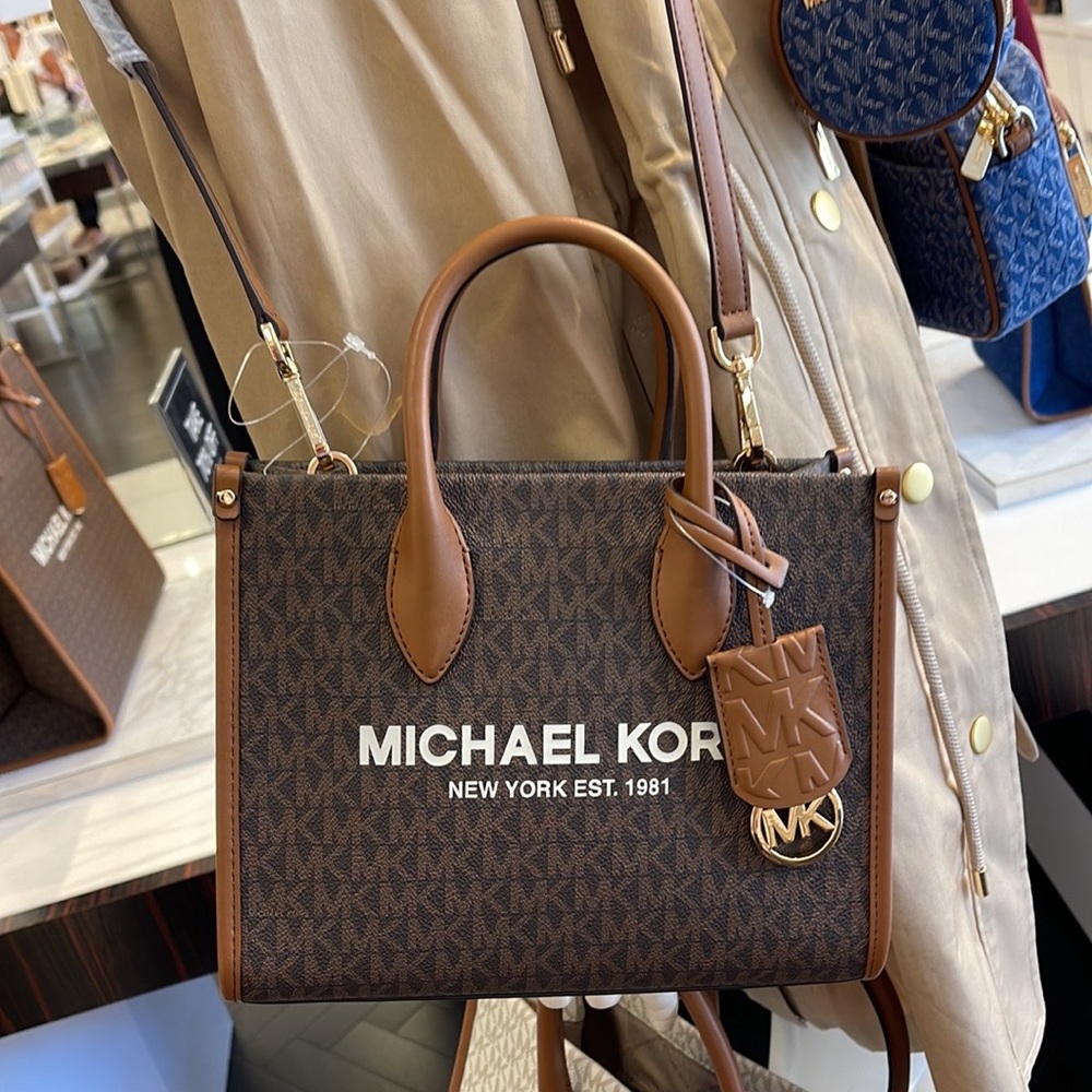 Michael Kors Mirella Small Shopper Top Zip Crossbody Bag Brown Logo MK - Picture 8 of 16